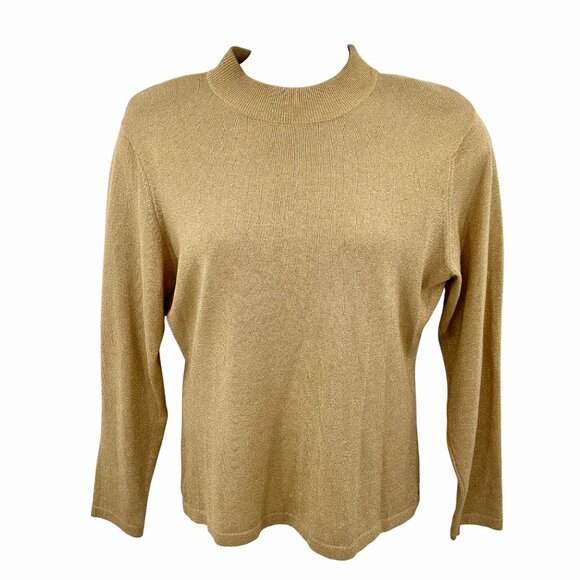 VINTAGE YARNWORKS METALLIC GOLD KNIT MOCK NECK LONG SLEEVE SWEATER - LARGE - Picture 1 of 4